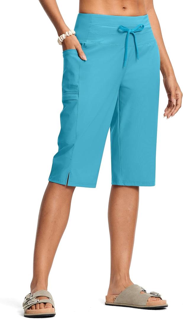 Women's Swim Capris Pants High Waist Tummy Control Quick Dry UPF 50+ Long Board Shorts with Liner and Pockets (X-Large)