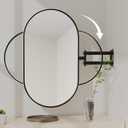 32" x 20" Black Oval Wall Mirror, Capsule Extendable Swivel Bathroom Vanity Makeup Mirror, 360 Rotation Folding Extendable Arm Vanity Mirror for Wall Shower Shaving