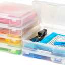 IRIS USA Fits 12" x 12" Paper, 6-Pack Thick Portable Plastic Scrapbook Paper Storage Cases Organizers with Built-in Handle for Art Craft Supplies Yarn File Documents Toys, Rounded Corner - Clear