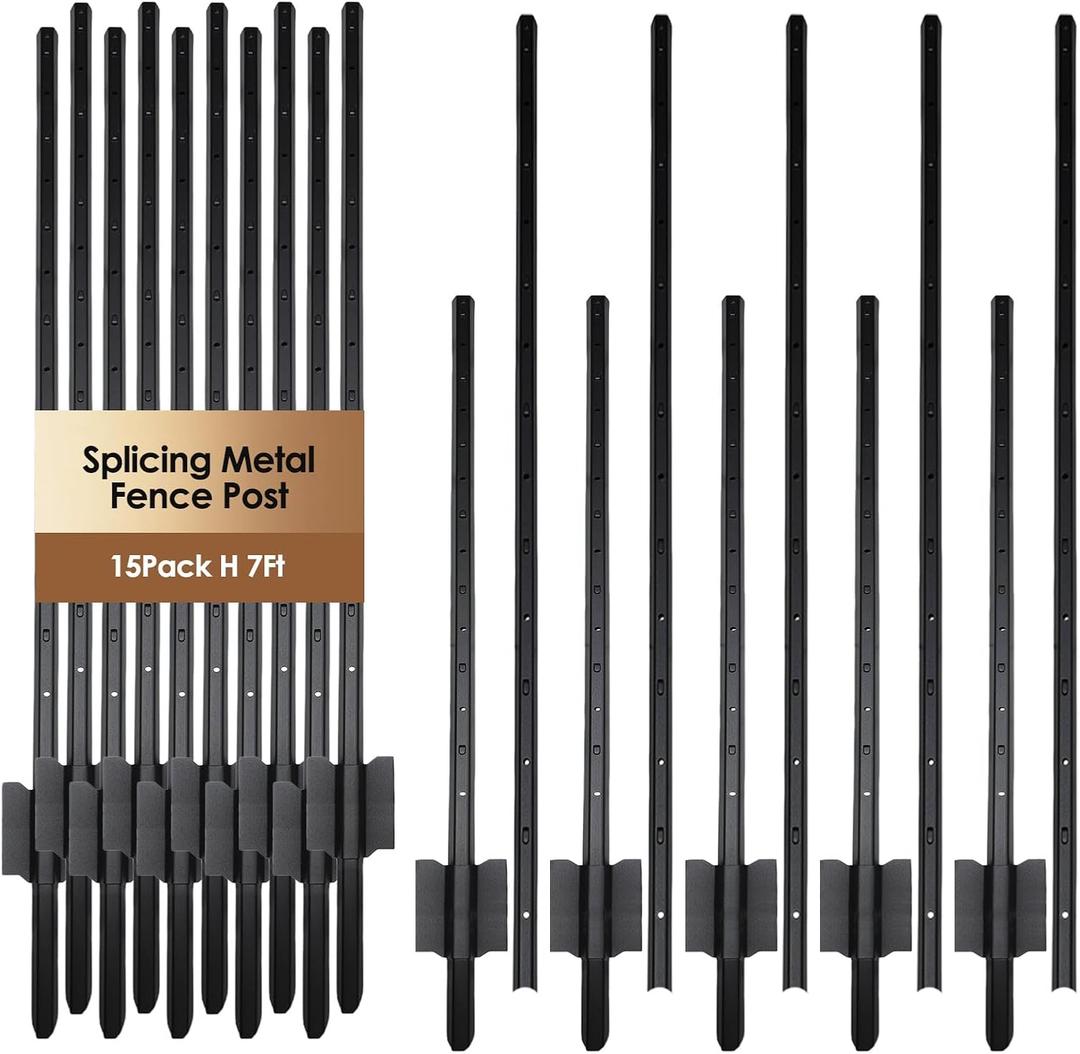 Metal Fence Post 7FT, 15 Pack Heavy Duty T Posts for Lawn, Garden, Farm
