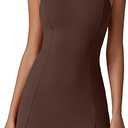 QINSEN Womens Crew Neck Tennis Dress Sleeveless Side Slit Golf Athletic Dress Build in Shorts with Pockets
M