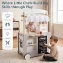 Wooden Food Truck Playset for Kids, Pretend Play Kitchen with Serving Window, Chalkboard Menu, Bell & Role Play Accessories, Imaginative Food Cart Toy for Boys and Girls Ages 3+