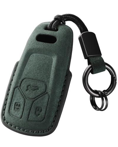 XMZAIMY for Audi Key Case Cover for Audi Key Fob Cover with Keychain Fit for Audi A4 Q7 Q5 TT A5 SQ5 R8 S5 Smart Keys Case Protector suede (Green, Style A)
