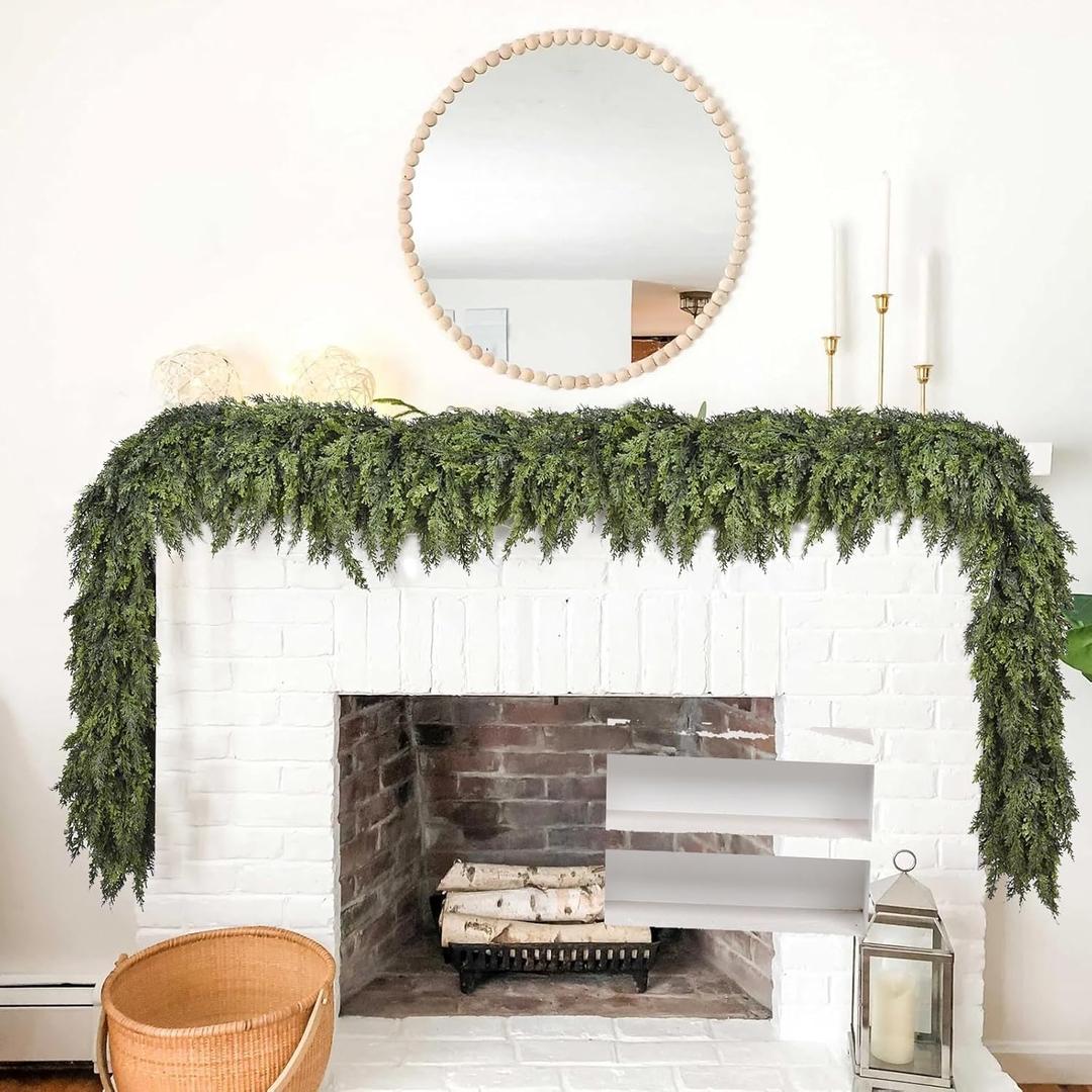 Lvydec Christmas Pine Garland, 6.5ft Realistic Cedar Cypress Greenery Decoration, Holiday Mantel Fireplace Table Centerpiece (Dark Green)