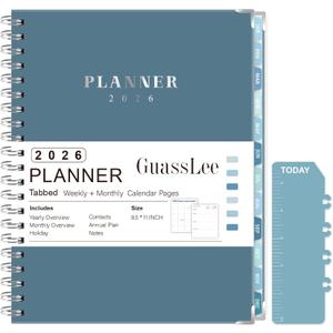 GuassLee Large 2026 Planner, Weekly and Monthly Planner from January 2026-December 2026, 8.5"x 11" Calendar Agenda Book with Back Pocket, Stickers for Home Office School Supplies, A4 Size, Blue