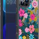 FUNMIKO for iPhone 16 Pro Max Case with Privacy Screen Protector, Wireless Charging Compatible, Translucent Matte Cover - Cute Floral Design Phone Case for Women Girls - Colorful Blooming Flower