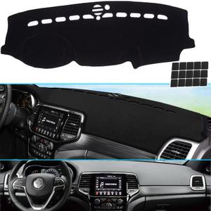 KEYOOG Dashboard Cover Dash Mat Fit for Je-ep Grand Cherokee 2021-2011 (WK2 Body Code,W/o HUD Models,Not Fit Grand Cherokee L),Car Dash Board Mat Anti-Glare Carpet,Non-Slip Pad (Black)