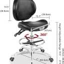 Grace&Grace Drafting Chair Adjustable Tall Shop Stool, Rolling Chair with Backrest and Footrest for Computer, Studio, Workshop, Classroom, Lab, Counter, Home Office (Black), 25D x 25W x 42H in