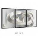 Modern 3-Piece Abstract Geometric Framed Canvas Wall Art Set (16" x 24" x 3 Panels) – Grey, White & Gold Sphere Swirl