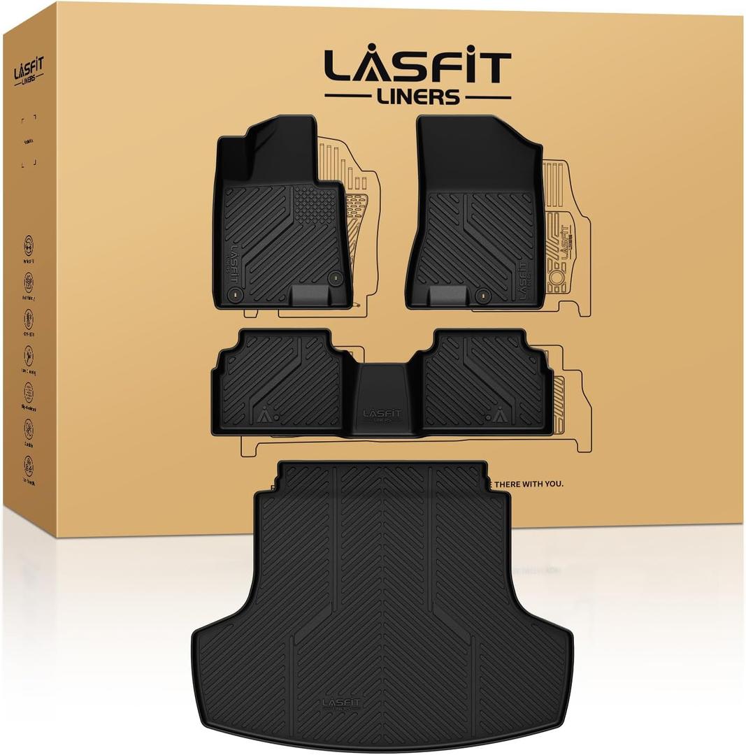 LASFIT Floor Mats & Cargo Mat for Hyundai Sonata 2020-2026 (Only Fit FWD & Gas) / Kia K5 2021-2026 (Only Fit FWD) All Weather TPE Custom Fit Floor Liners for Car Mats Trunk Mats