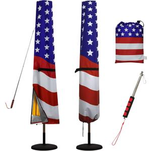 Daily Treasures American Flag Patio Umbrella Cover, 420D Oxford Fabric Umbrella Cover Waterproof with Telescopic Rod-Outside Parasol Cover Fits 8ft to 11ft Garden Outdoor Umbrella, Windproof Dustproof