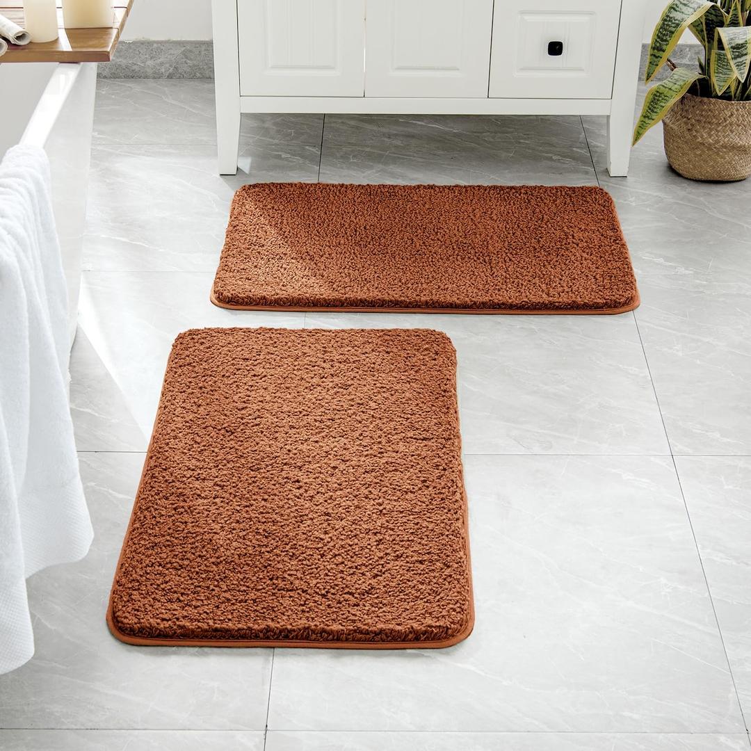 MIULEE Fall Burnt Orange Set of 2 Non Slip Shaggy Bathroom Rugs Extra Thick Soft Bath Mats Plush Microfiber Absorbent Water for Tub Shower Machine Washable (16x24 Inches)