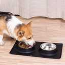 Dog Bowls with Mat, Cat Water Food Bowl Set (13.5oz Each) in No Spill Silicone Mat, Dual Pet Feeder Bowl for Puppy, Cats, Small Medium Dogs (Square, Black)