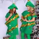 4 Pcs Christmas Tree Costume Set for Women Xmas Outfit Dress Christmas Tree Hat Short Satin Gloves Green Tights