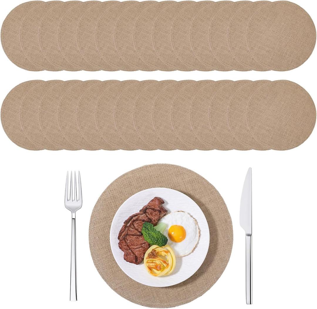 48 Pcs Round Burlap Placemats Bulk, 12 Inch Rustic Farmhouse Burlap Placemats Round Heat Resistant Jute Placemat for Kitchen, Dining, Tables, Wedding, Party