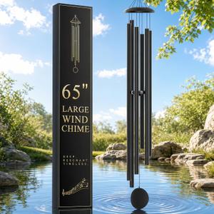 Wind-Chimes-Outdoor-Large-Decor, Deep Tone Soothing Melodic Tones Windchimes, Wind Chimes for Outside, Memorial Wind Chime Best Gift for Mom Women Grandma Neighbors（65" Black）