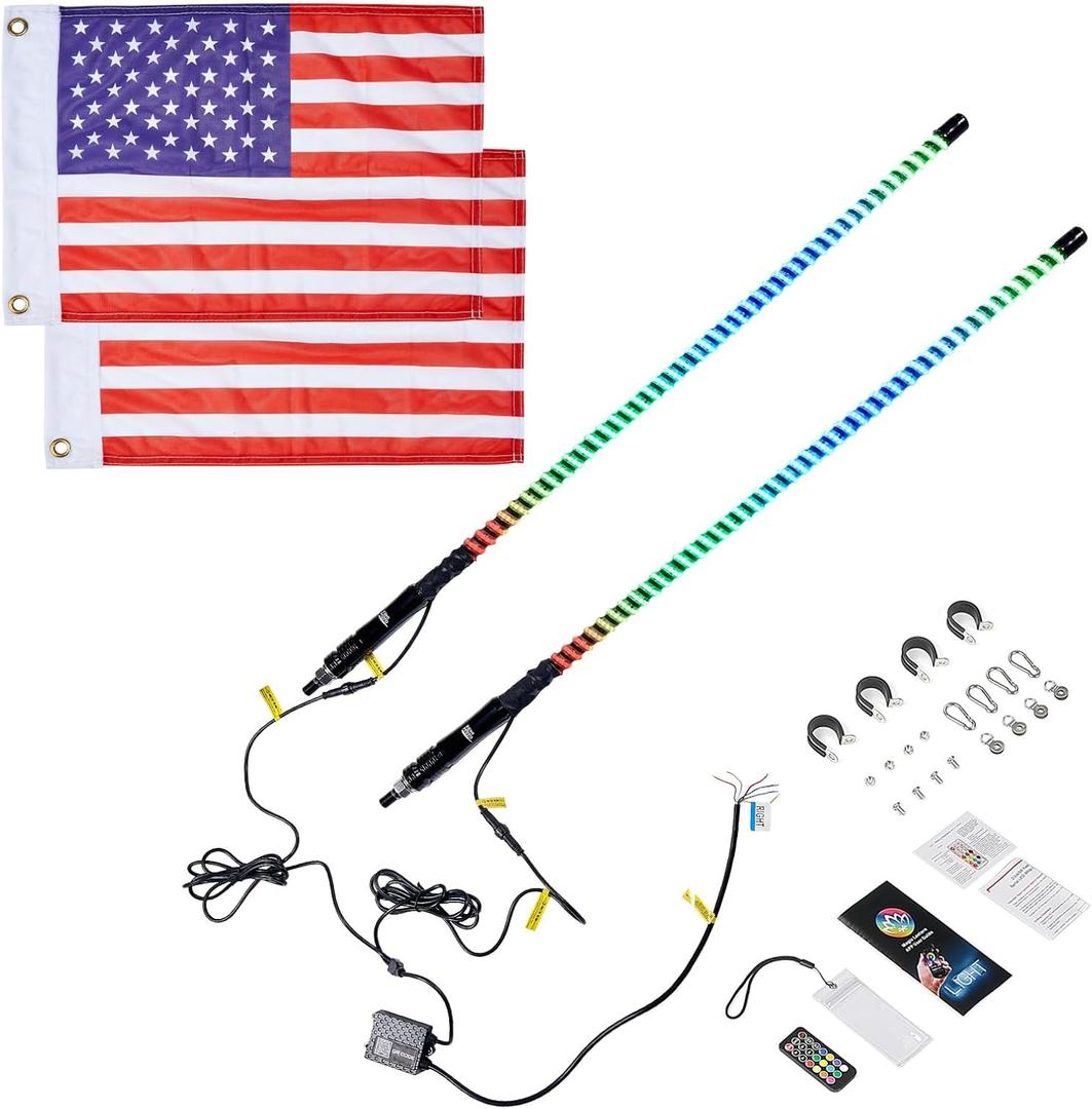 KEMIMOTO 2pc 4ft COB Whip Lights, 2016pcs LEDs High Density, Bluetooth-connectivity App Control LED Whip Lights for Side by Side UTV ATV Buggy Compatible with Can-Am Maverick X3 Polaris RZR