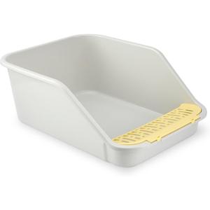 SpaceTime Large Cat Litter Box with High Sides,Cat Boxes for Indoor Cats,Cat Litter Pan for Kitty,Litter Box with Low Entry,Easy to Clean,Anti-Splashing,(Grey-Yellow)