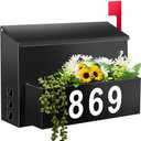 Wall-Mount Mailbox with Flag, Large Capacity Mailboxes for Outside House with Planter & 3 Sets of 0-9 Mailbox Number Stickers, Galvanized Steel Rust-Proof Post Box Metal Mail Box, 13.8"W*9.8"H*3.9"D