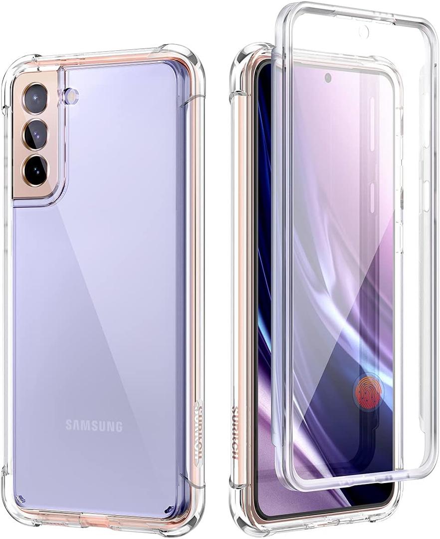 SURITCH for Samsung Galaxy S21 Clear Case 6.2", [Built-in Screen Protector] Full Body Protective Hard Shell+Soft TPU Phone Case for Samsung S21 -(Full Clear)
