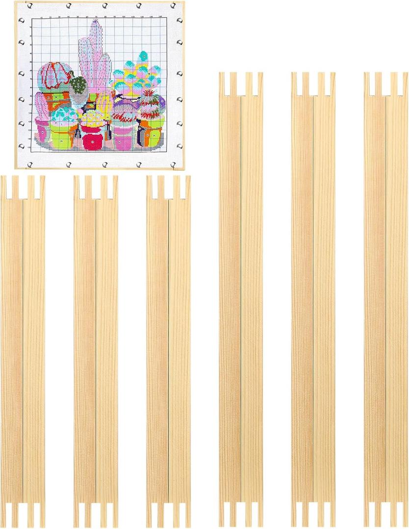 Hotop 6 Set Stretcher Bars for Needlework 2 Size Wooden Canvas Stretcher Bars for Needlepoint Embroidery Stitch Frame Set Bundle with Crafts