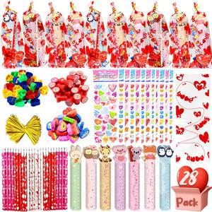 UMEELR 28 Pack Stationery Gift Set, Include Pencil Eraser Sharpener Ruler Stamper Foam Sticker Greeting Card for Kids School Classroom Prize