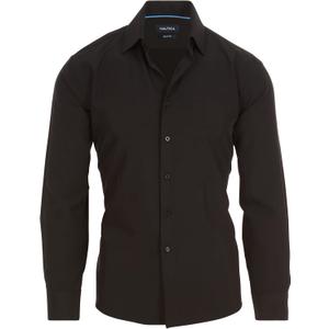 Nautica Slim Fit Mens Dress Shirts Long Sleeve Performance Polyester Fabric Wrinkle Free 4-Way Stretch (15"-15.5" Neck 32"-33" Sleeve, Black Solid) M