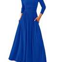 PRETTYGARDEN Women's 2025 Fashion Trendy Fall Long Sleeve Dresses Ruched Flowy Elegant Modest Boho Casual Beach Maxi Dress (Royal Blue, X-Large)