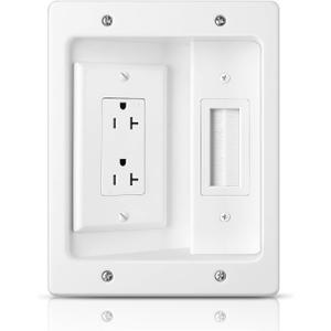 Wall Cable Concealer Kit, in Wall Cable Management Kit for TV, Recessed Outlet with Cable Management Box, in Wall Power Kit Hides TV Cords and Cables, Fits All Plugs, White