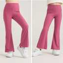Girls' Flare Leggings with Pockets Trendy Girls' Ribbed Knit Bell Bottoms High Waisted Yoga Pants Rosered for 6-7Years