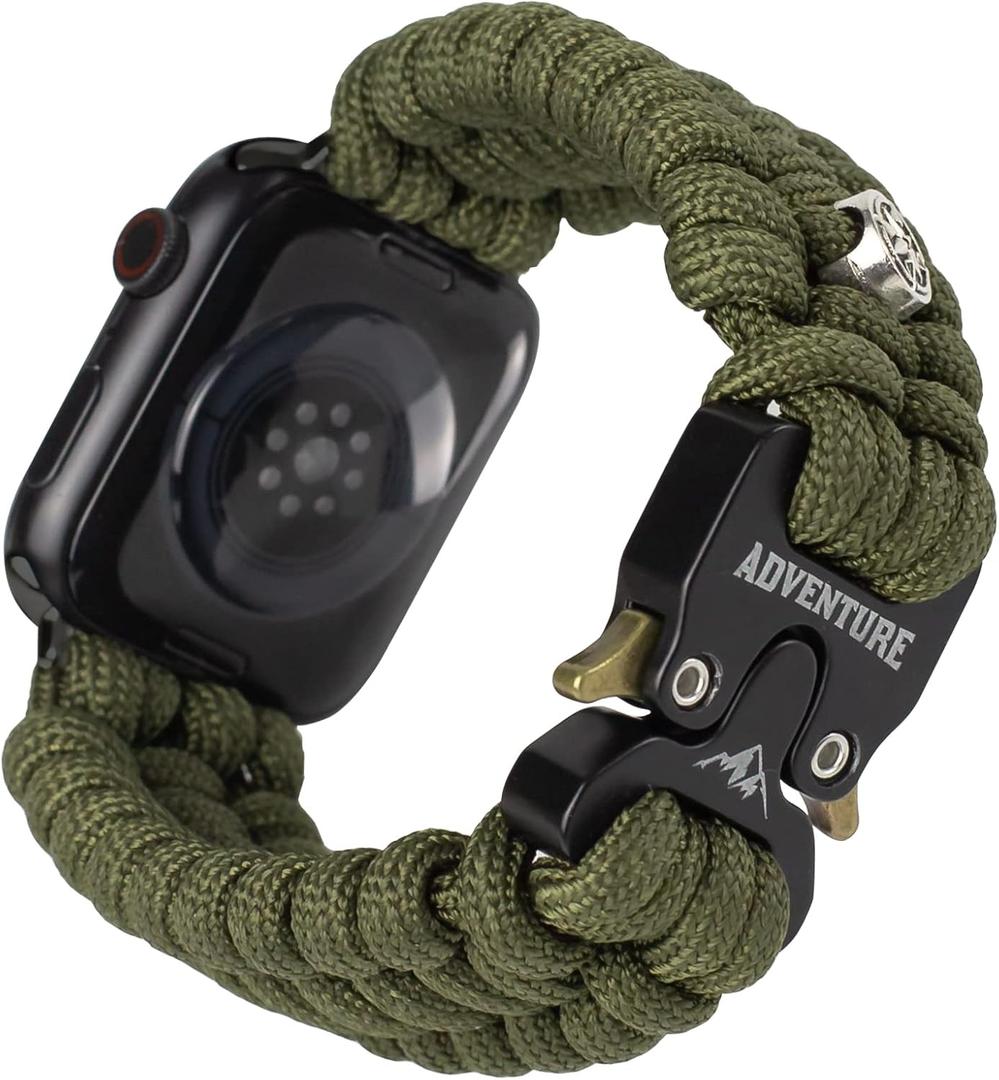Paracord Band Compatible with Apple Watch Band 38mm 40mm 41mm 42mm 44mm 45mm, Robust Survival Tactical Weave Strap with Stainless Steel Buckle Quick Release for iWatch Series SE 7 6 5 4 3 2 1 for Men (Army Green) Paracord Band Compatible with Apple Watch Band 38mm 40mm 41mm 42mm 44mm 45mm, Robust Survival Tactical Weave Strap with Stainless Steel Buckle Quick Release for iWatch Series SE 7 6 5 4 3 2 1 for Men (Army Green)