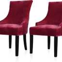 Lellen Velvet Stretch Wingback Chair Cover Slipcover - Reusable Protector Cover for Dining Room Banquet Home Decor etc Machine Washable Hand Washable (WineRed, 2PC)