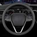 LKWLIKEI Nappa Premium Leather car Steering Wheel Cover, Non-Slip, Breathable, Universal 15 inches,Black and red Blue line