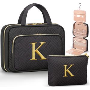 Personalized Gifts for Women, Initial Toiletry Bag Hanging Travel Organizer & Makeup Cosmetic Bag with Embroidery Letter Teacher Appreciation Gift Birthday Mothers Day Gifts for Mom Wife Friend Sister