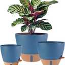 12/10/8 inch Plant Pots, Large Plastic Self-Watering Planters with Drainage Holes, Deep Reservoir, Water Level Indicator, Modern Decorative Flower Pots for Indoor/Outdoor Plants (Navy Blue, 12/10/8)