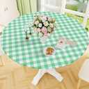 Smiry Round Picnic Tablecloth, Elastic Waterproof Fitted Vinyl Tablecloths for 36"-44" Tables, Flannel Backed Buffalo Plaid Table Cover for Dining, Camping, Outdoor, White and Sage Green