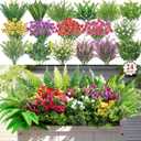 Alupssuc 24 Pcs Artificial Plants Flowers for Outdoors, Realistic Faux UV Resistant Greenery & Silk Flowers,Fake Plastic Shrubs Stems No Fade for Indoor Outside Garden Patio Spring Planter Home Decor