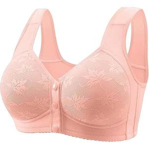 Daisy Lace Bras for Women Front Closure No Underwire Comfort Senior Wireless Snap Closing Bra, Cup Size: 42C
