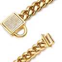 Gold Dog Chain Collar 10mm Wide Cuban Link Puppy Collar 316L Stainless Steel with CZ Diamond Lock Bling Collar for Large Dogs(10mm Gold,20inch)