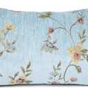 YOUR SMILE Classical Embroidery Jacquard Farmhouse Oblong Rectangle Chenille Teal Floral Pattern Decorative Throw Pillow Case,12x20 inch (Blue)
