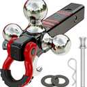 Ayleid Trailer Hitch Tri-Ball Mount with Hook&Pin&Rotatable Tow Shackle,Fits 2-in Receiver with 1-7/8-in,2-in,2-5/16-in Hitch Ball