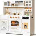 Interactive Wooden Play Kitchen Set for Kids Realistic Features with Extended Storage and 15 Kitchen Accessories, Ideal Pretend Playset Gift for Toddlers and Children Ages 3+