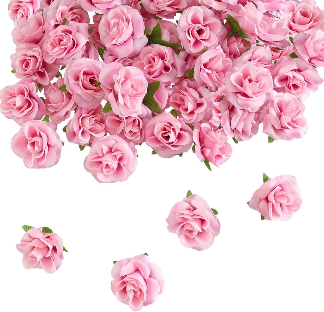 50 Pcs Pink Roses Artificial Flowers 1.7 Inch Mini Rose Flower Head Silk Fake Rose Flowers for Decoration DIY Craft Halloween Home Decor (Pink)