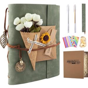 Scrapbook Photo Album 100 Pages, 60 Pages Self Adhesive+40 Pages Kraft Paper DIY Photo Book for 2x3 3x5 4x6 5x7 Pictures, Leather Memory Book for Wedding Baby Family Travel Birthday Christmas (Large(8.5INCH11INCH))