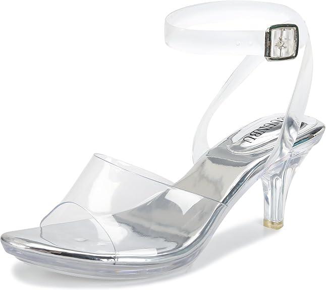 NBUUNBU Clear Strappy Heels For Children Transparent Ankle Strap Platform High Heeled Sandals Sexy Stiletto Comfortable Crystal Dress Shoes Adjustable Buckle Open Toe Pump Mules size 35