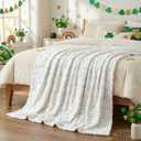 Horaldaily St. Patrick's Day Solid Blanket Throw, White Shamrock Soft Fuzzy Plush Faux Fur Cozy Blankets for Couch Sofa Bed Lounging, Ideal Gifts for Kids Adults Wife Self, 60x80