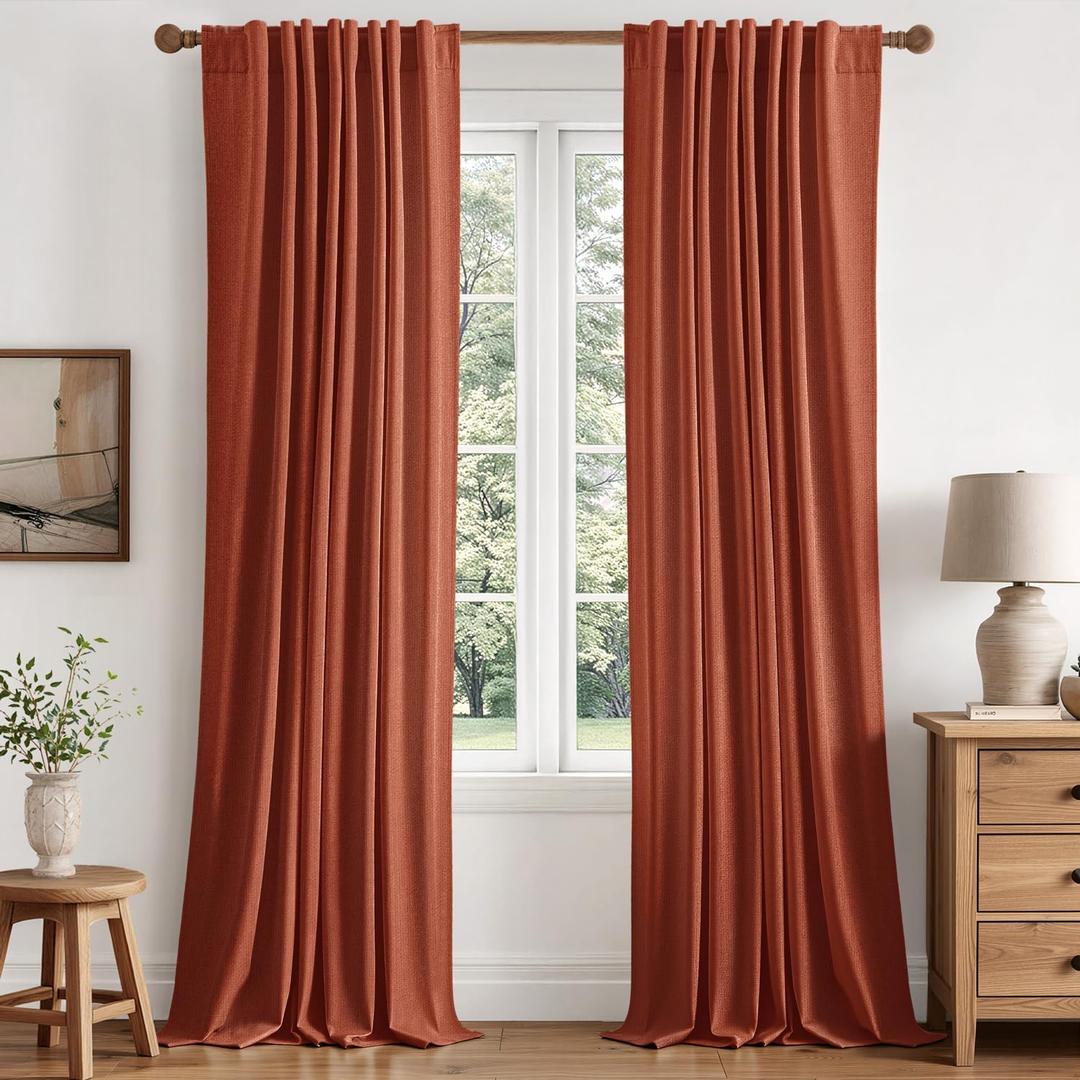 MIULEE Fall 100% Blackout Linen Curtains for Bedroom 40W x 84L Terracotta