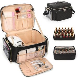 Bagmoly Nail Polish Organizer, Nail Polish Storage Holds 50-70 Bottles & Nail Lamp, Portable Travel Nail Kit Storage Carrying Case Fits Nail Suppiles, Gift for Manicurist, Girls (Black)