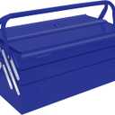 MANUFORE Metal Tool Box 16.5 x 8.5 x 8'' Folding Tool Storage Box, 3 Level and 5-Tray, with A Hole for Locking (Blue)