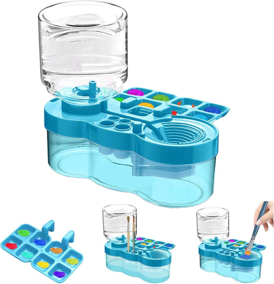 New Paint Brush Cleaner Tool, Acrylic Paint Brush Washing Station with Palette Face Paint Brush Water Cup for All Purpose Oil Watercolor Brush Painting Artist Professional Kits